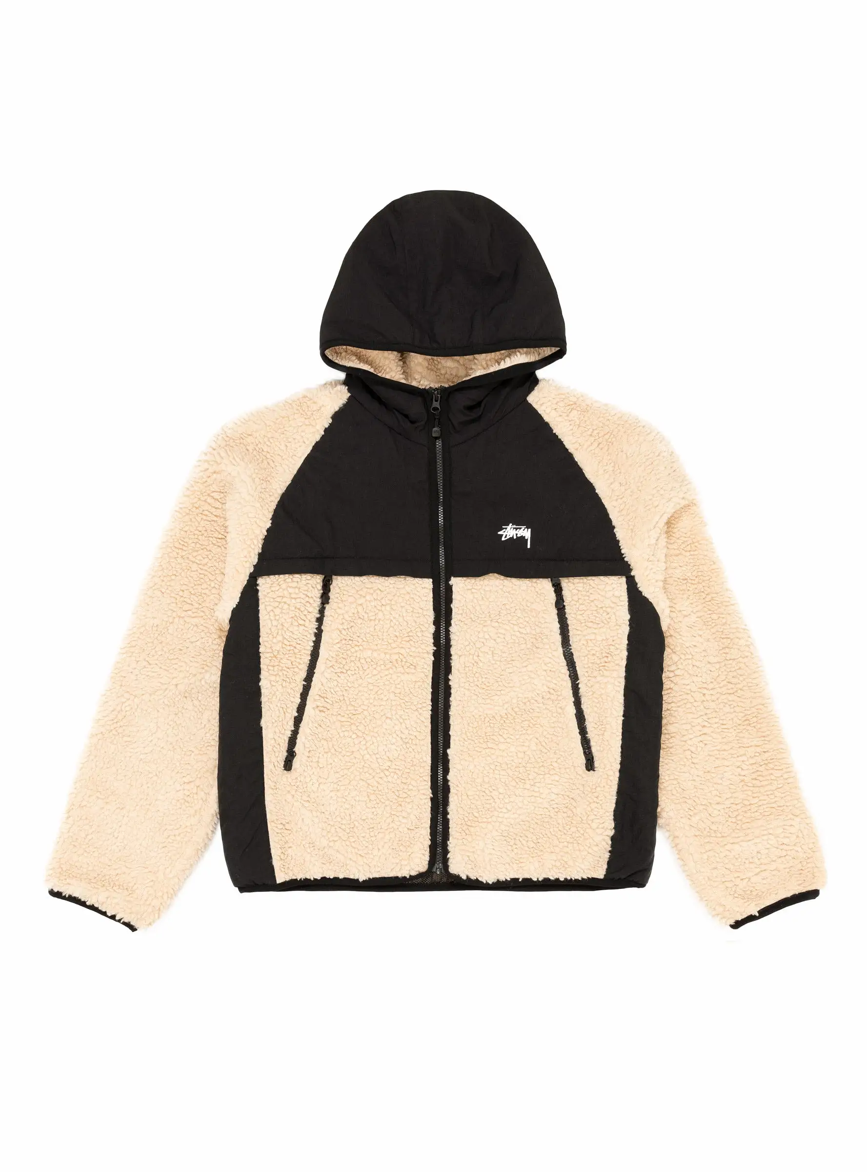 Sherpa Panelled Hooded Jacket Beige