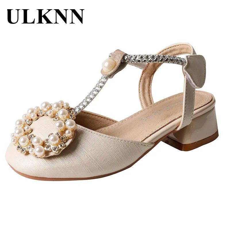 Shoes for kids Children Sandals Pearl Rhinestone Kids High Heel Shoe Elegant Baby Girls Wedding Party Shoes Sandals Round Toe