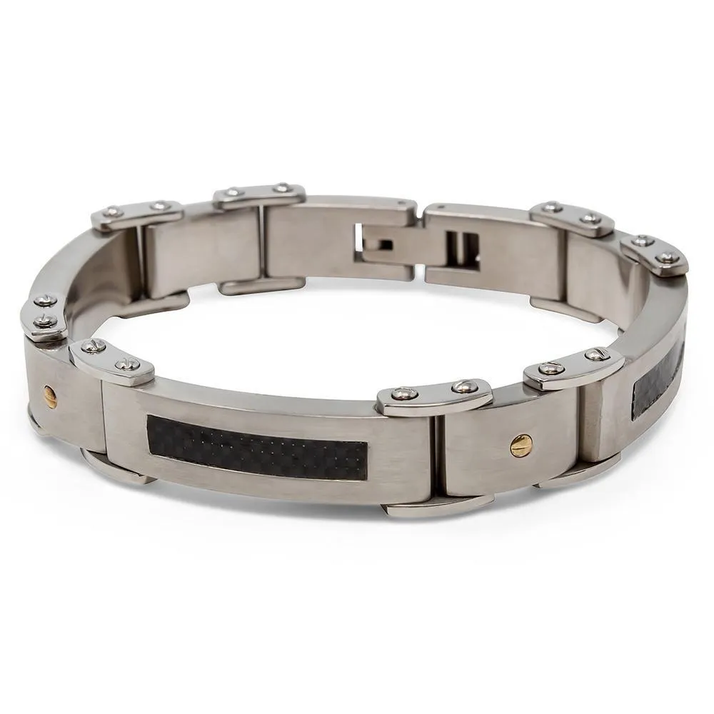 Stainless Steel Carbon Fiber Inlay Link Bracelet