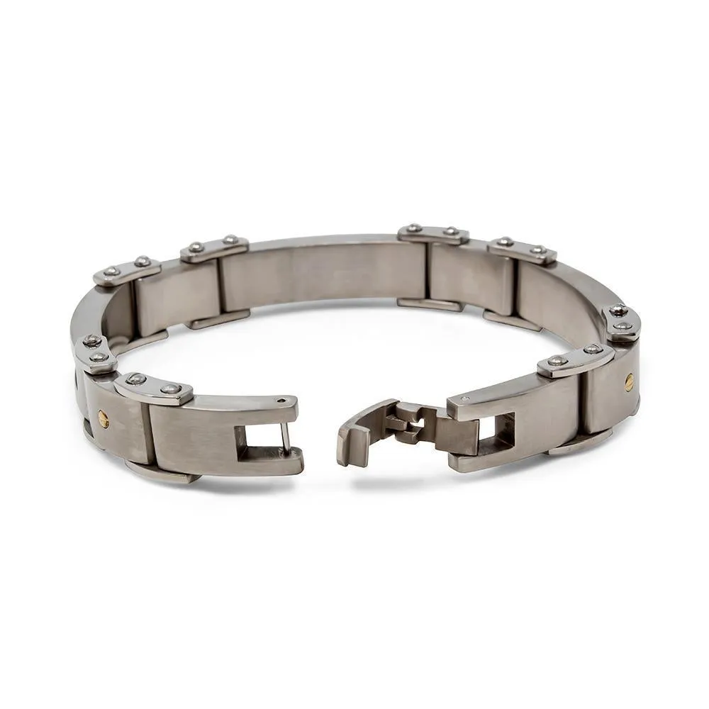 Stainless Steel Carbon Fiber Inlay Link Bracelet