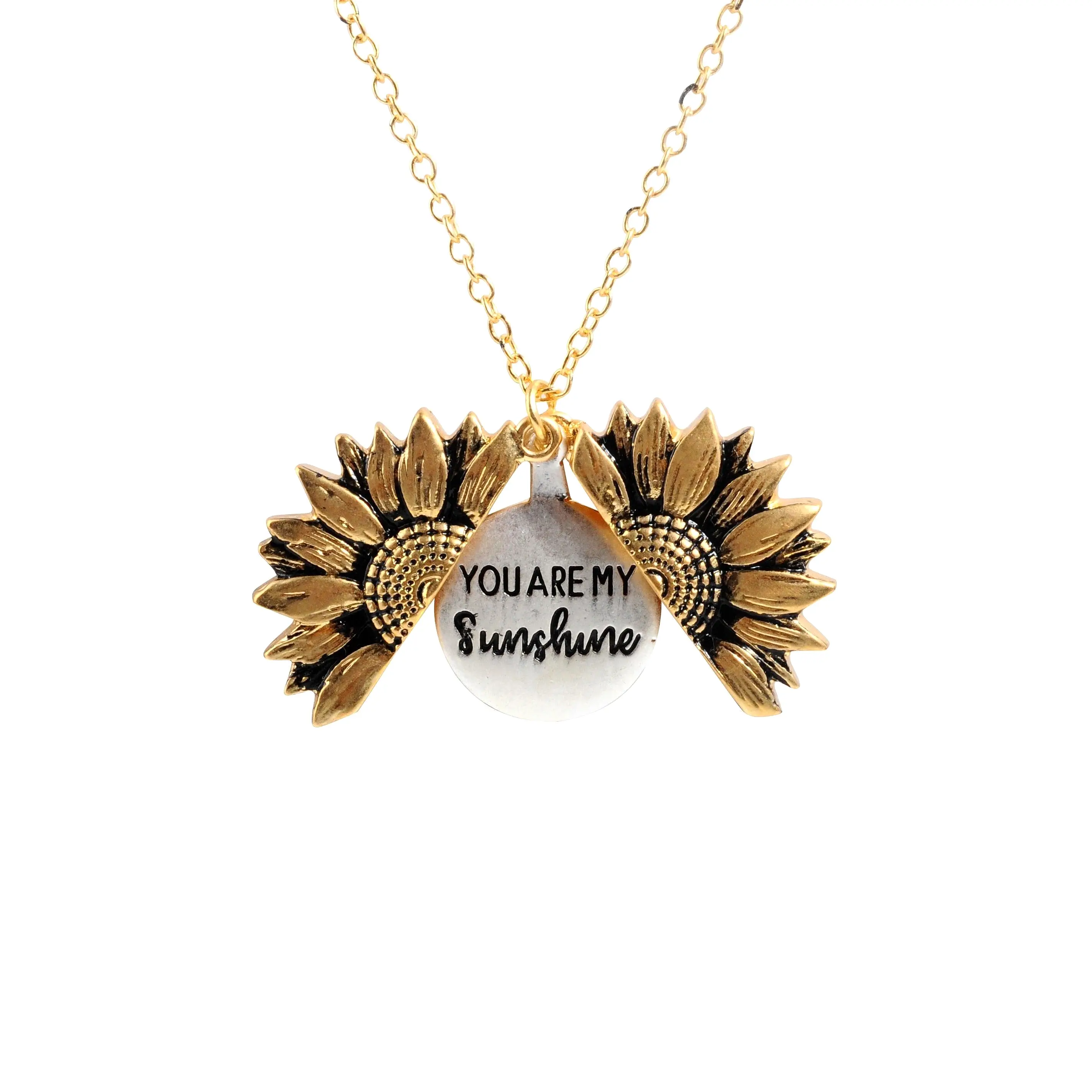 Sunflower Pendant Necklace - Engraved (You are my sunshine)