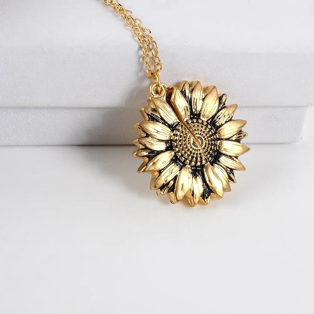 Sunflower Pendant Necklace - Engraved (You are my sunshine)