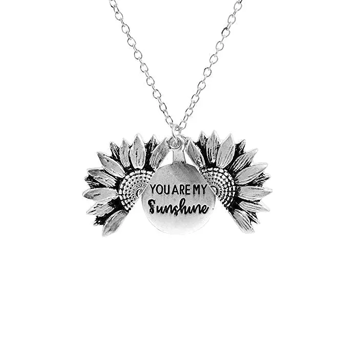 Sunflower Pendant Necklace - Engraved (You are my sunshine)