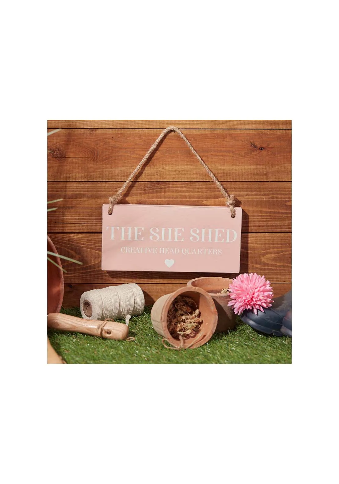 The She Shed Plaque Chunky Wood - Pink