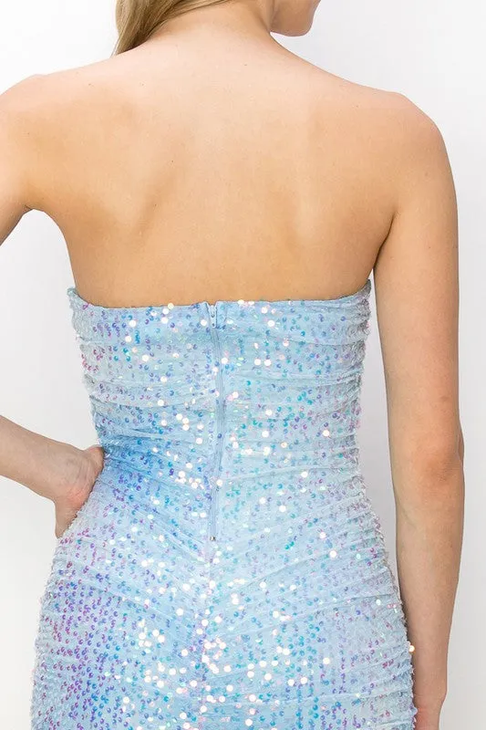 Tie Dye Sequin Embellised Strapless Mini Dress