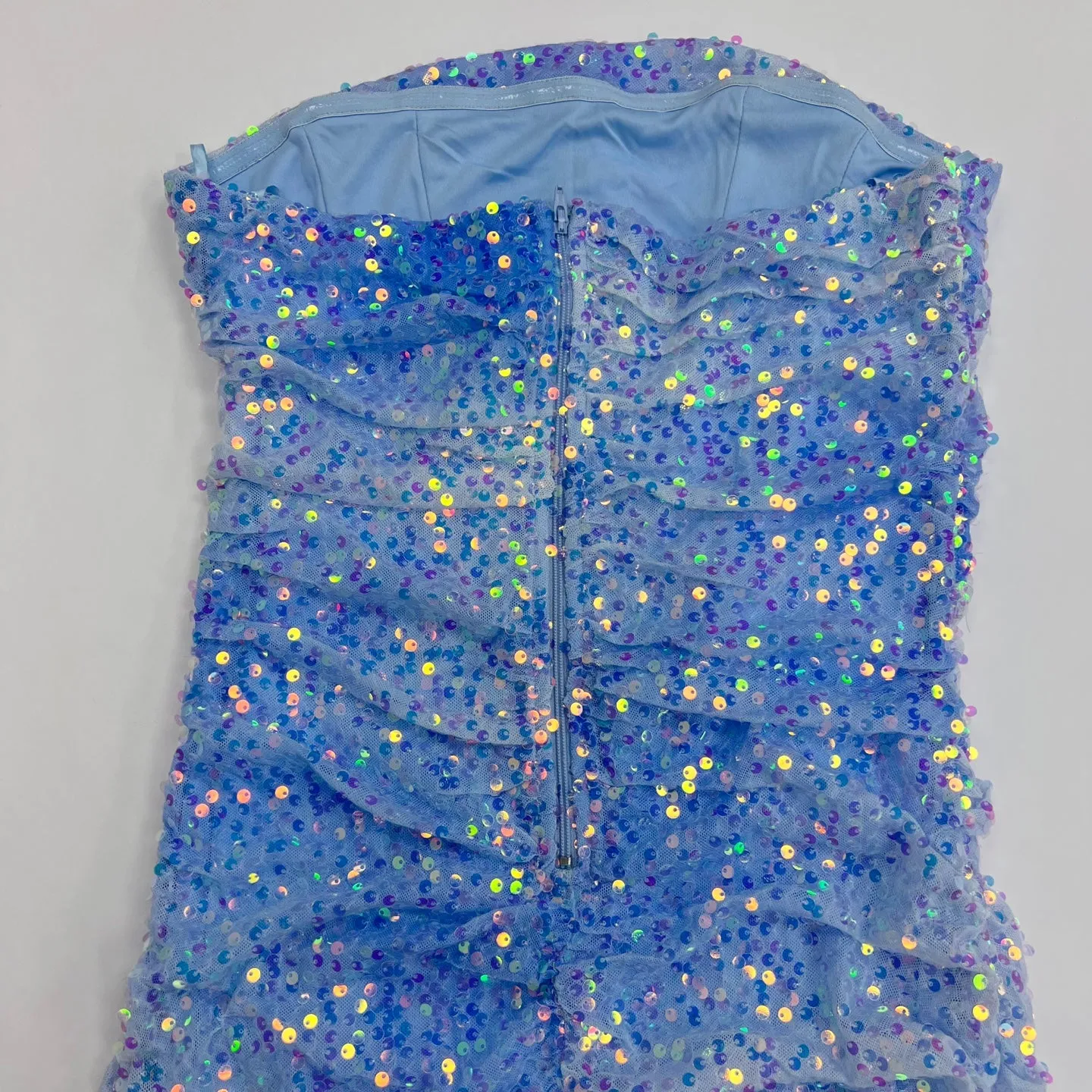 Tie Dye Sequin Embellised Strapless Mini Dress