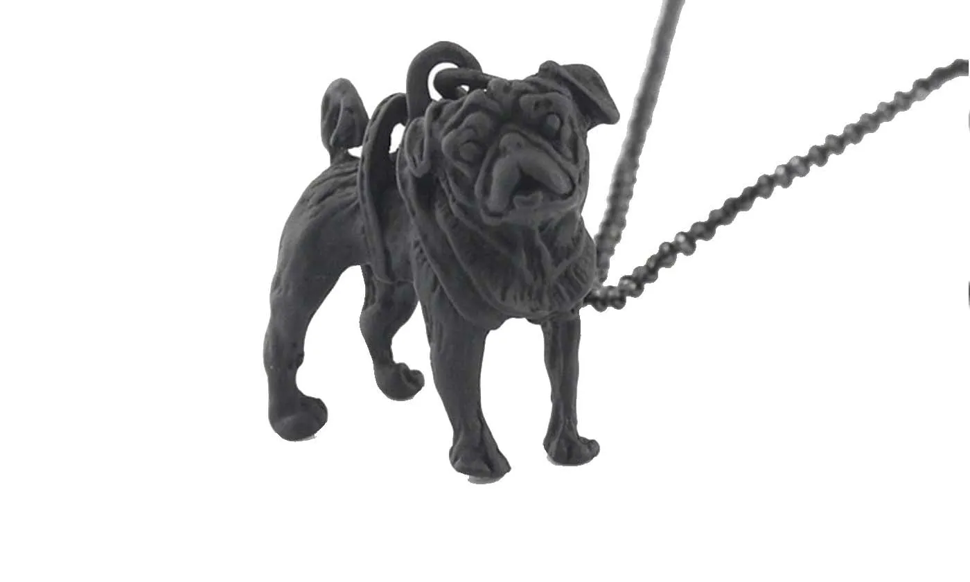 Trendy Dog Paws Black Pug Cute Pendant Necklaces