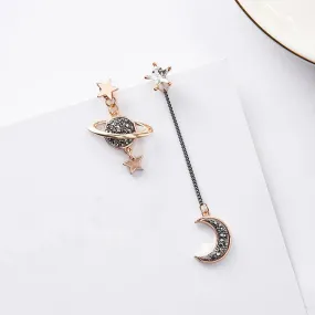 Trendy Rhinestone Moon Star Planet Asymmetric Earrings for Women