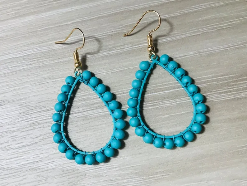 Turquoise Tear Drop Woven Earrings