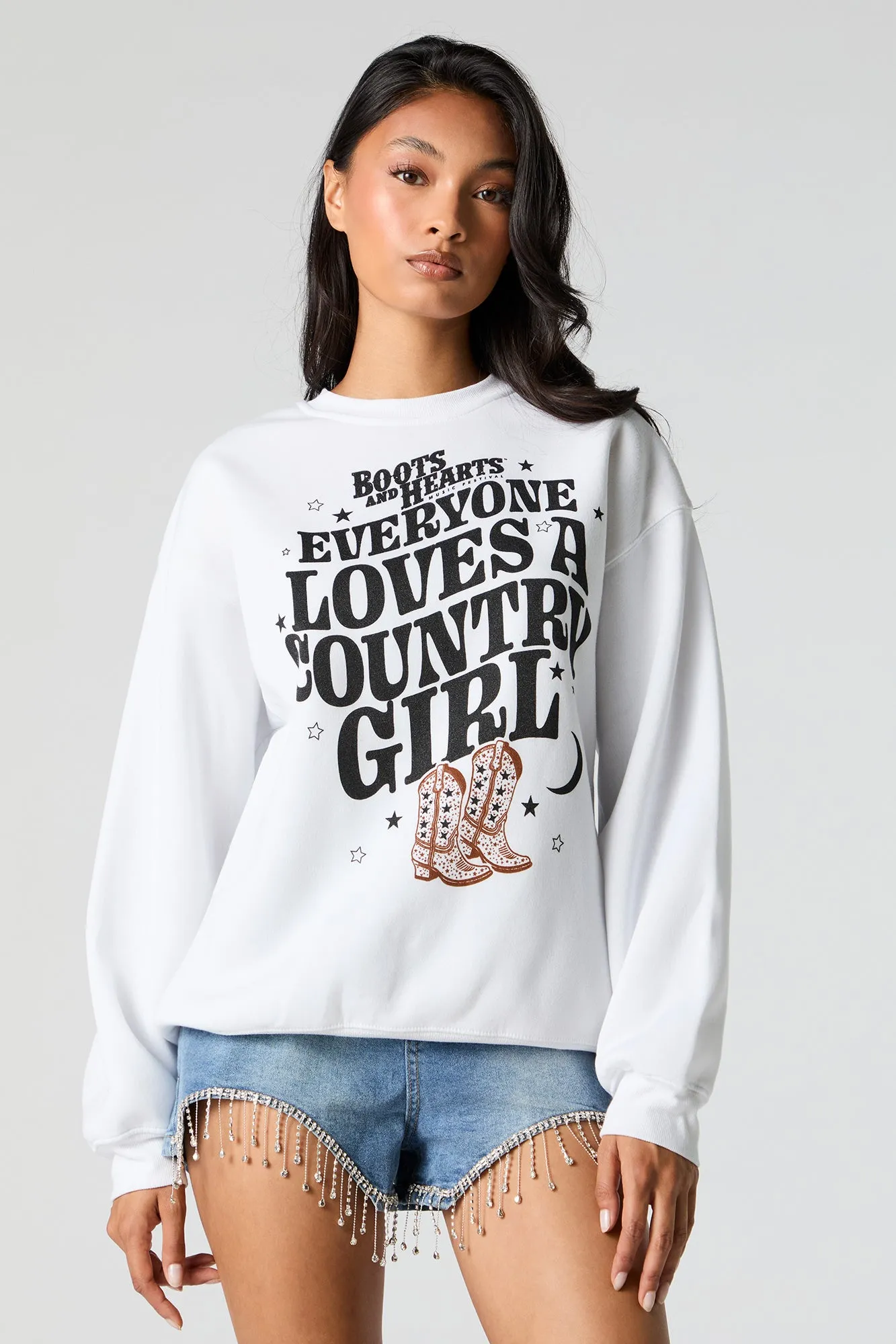 Urban Planet Boots and Hearts Country Girl Graphic Fleece Sweatshirt