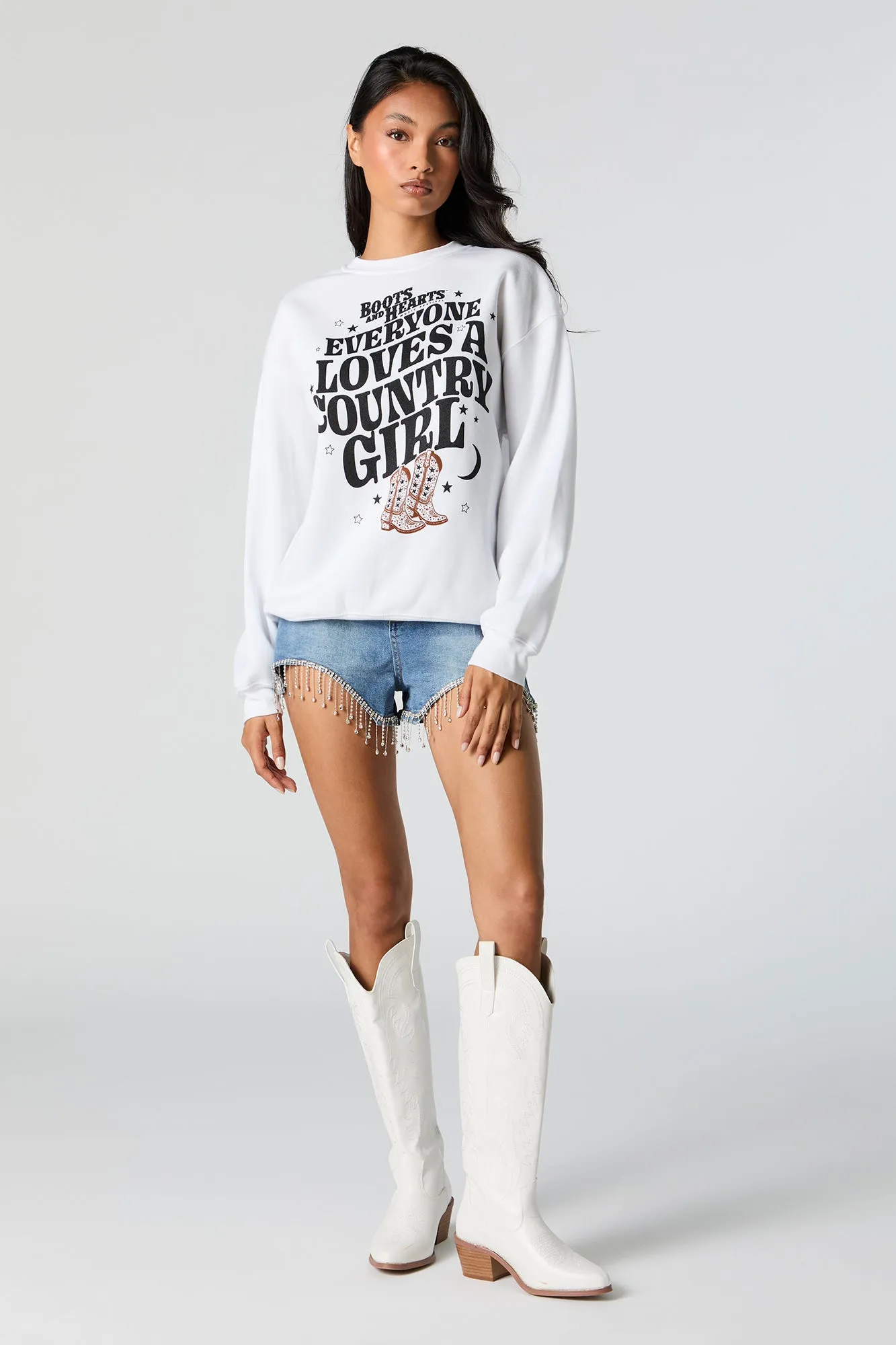 Urban Planet Boots and Hearts Country Girl Graphic Fleece Sweatshirt