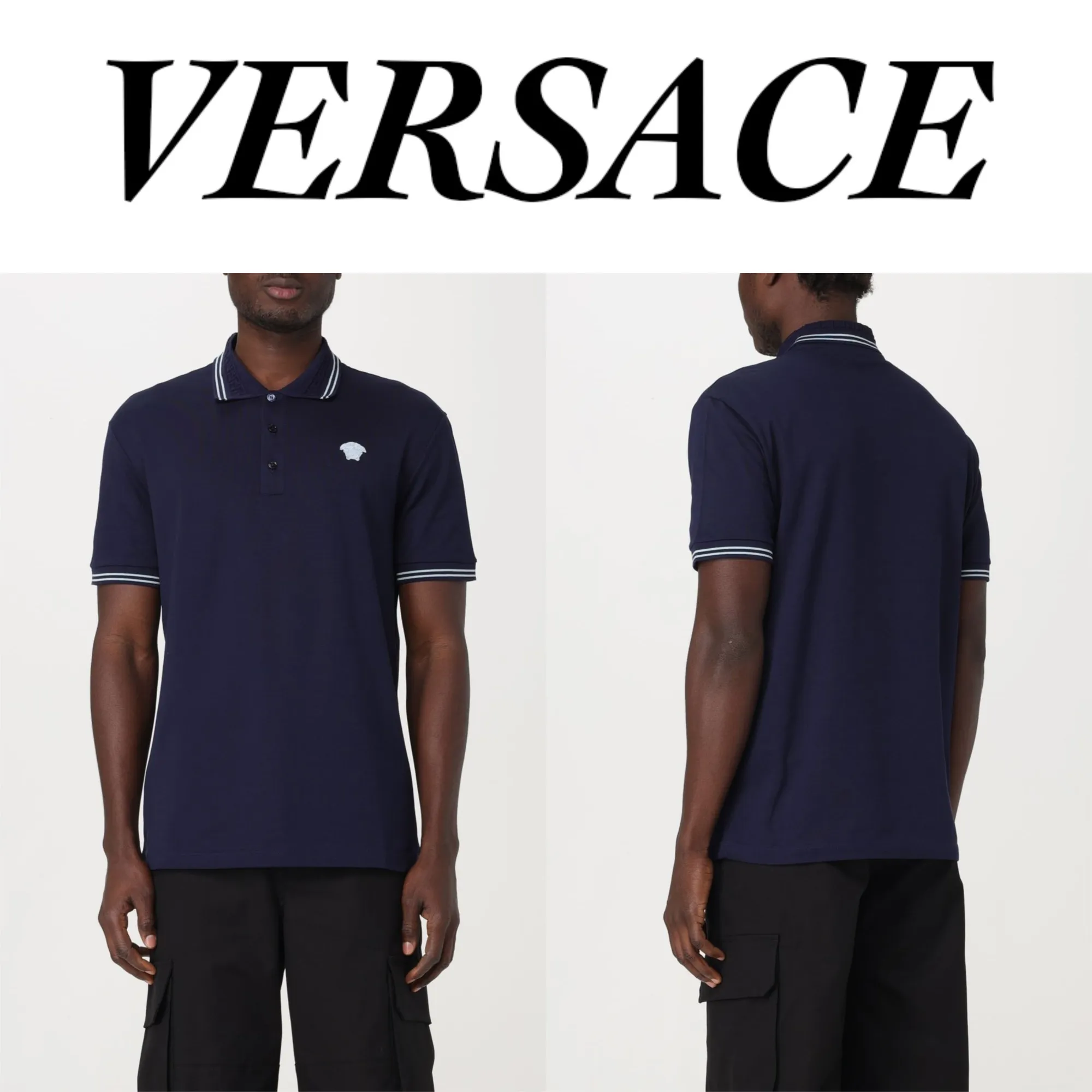 VERSACE  |Crew Neck Plain Cotton Short Sleeves Logo Luxury