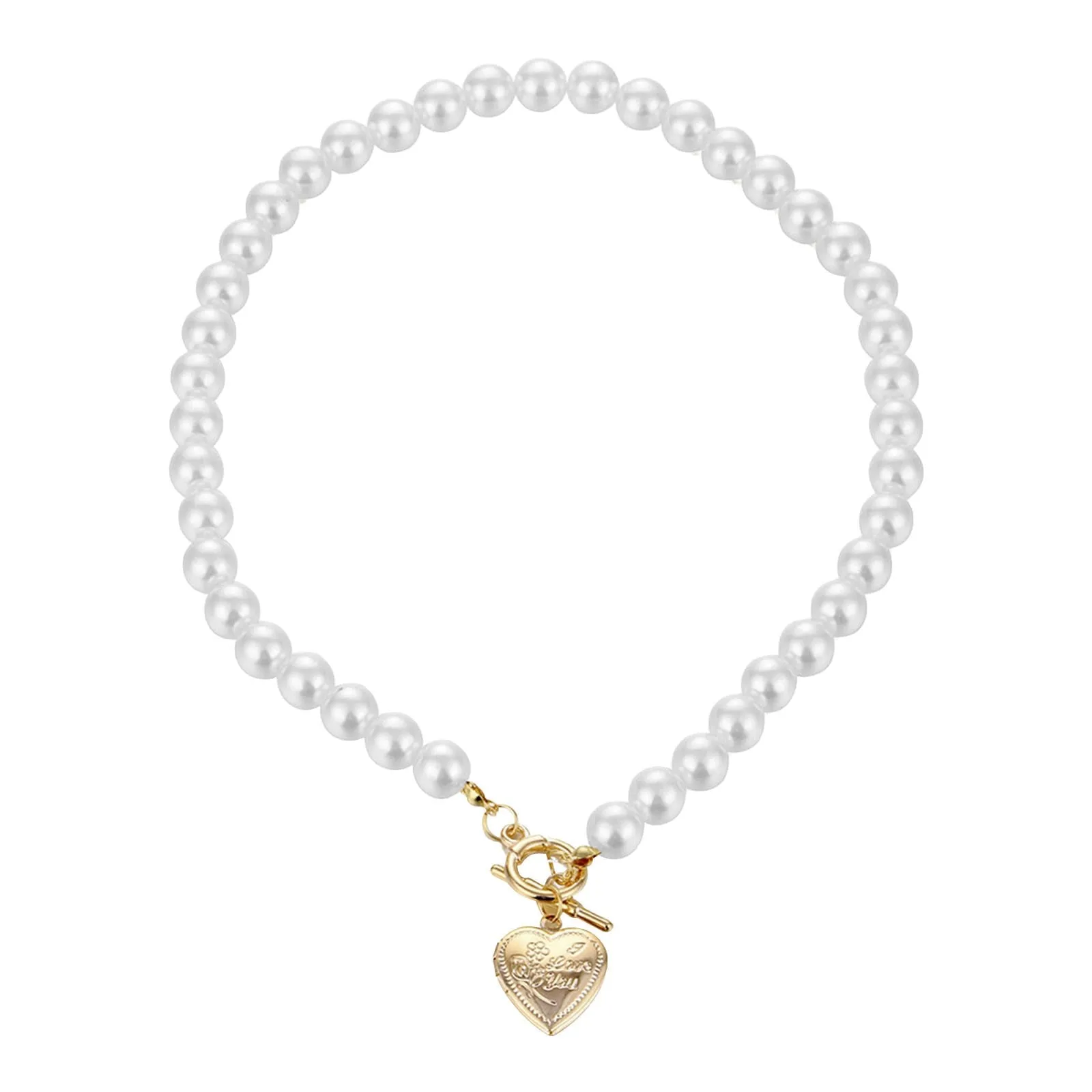 White Pearl Heart Pendant Necklace