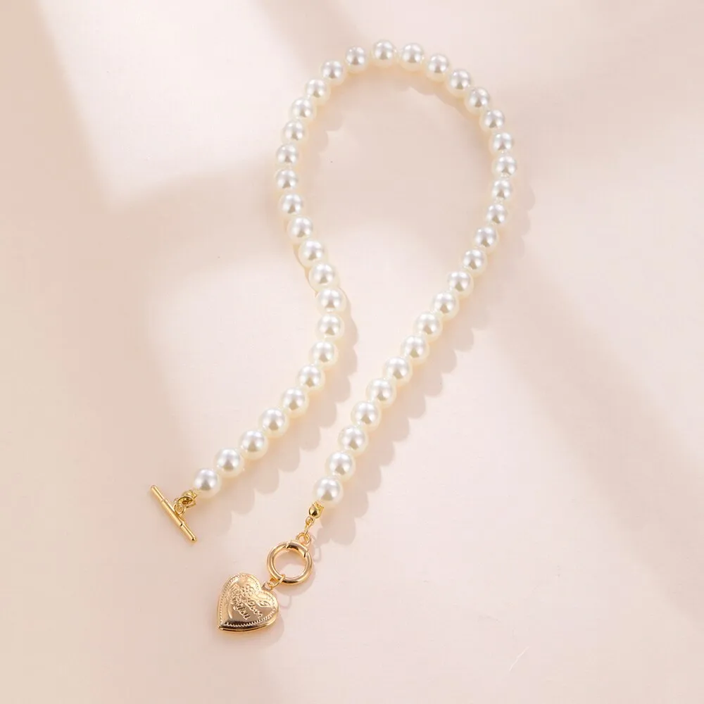 White Pearl Heart Pendant Necklace