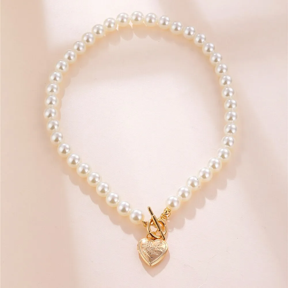 White Pearl Heart Pendant Necklace